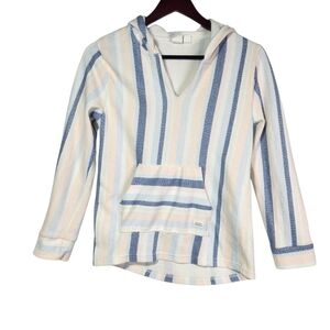 Roxy Girl Large Wild and Free Baja Poncho Hoodie Striped Pullover Beach Vacation
